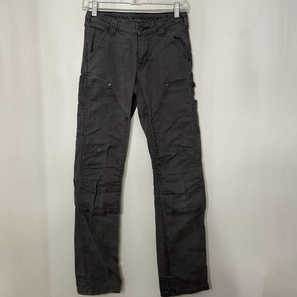 Dovetail Workwear Britt Utility Pants Gray Canvas Double Knee Slim Straight 0x32